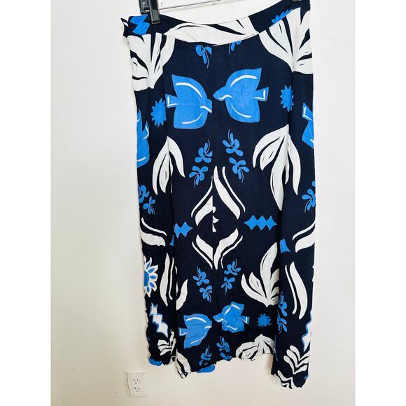 FIFTEEN TWENTY Blue Black Abstract Floral Print Side Slit Lexi Skirt Size XL - Picture 7 of 13